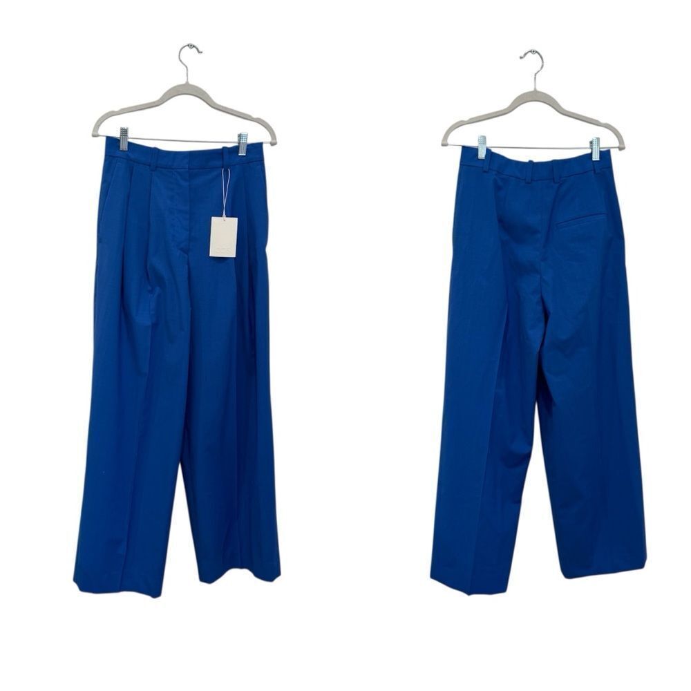 NWT COS Wide-Leg Pleated Wool Trousers in bright blue - Picture 9 of 11